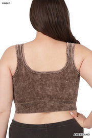 PLUS WASHED RIBBED SQUARE NECK CROPPED TANK TOP