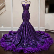 Purple Feathers Mermaid Prom Dress