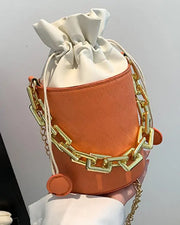 Drawstring Chain Strap Bucket Bag