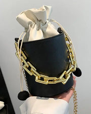 Drawstring Chain Strap Bucket Bag