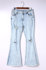 Distressed Acid Wash Flare Jeans