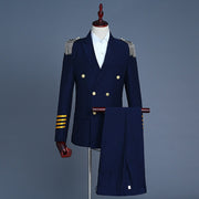 2022 New Business Men's Captain Suit Double Breasted Suit Evening Military Costume Performance Costume Photo Studio Dress Suit
