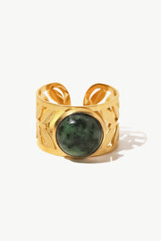 Gold Plated Malachite Leaf Ring