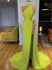 Long Green Mermaid Women Satin Formal Evening Dress 2021 Robe Soiree Femme Vestidos Formales