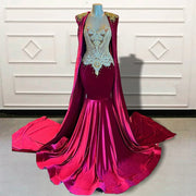 Mermaid Long Prom Dresses with Cape 2023 Glitter Beads Stone Custom Formal Evening Gown for Graduation Party