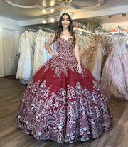 Burgundy Quinceanera Dress Floral Print Sweetheart Sleeveless Puffy Party Princess Sweet 16 Ball Gown Vestidos De 15 Años