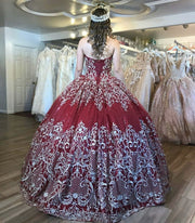 Burgundy Quinceanera Dress Floral Print Sweetheart Sleeveless Puffy Party Princess Sweet 16 Ball Gown Vestidos De 15 Años