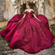 Burgundy Quinceanera Dresses Sweet 15 Spaghetti Straps Off The Shoulder Princess Party Ball Gown Lace Appliques Satin