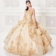 Champagne Princess  Ball Gown Quinceanera Dresses 2021 Off The Shoulder Lace Appliques Beads Party Sweet 15 Pageant Dress