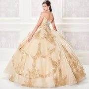 Champagne Princess  Ball Gown Quinceanera Dresses Off The Shoulder Lace Appliques Beads Party Sweet 15 Pageant Dress