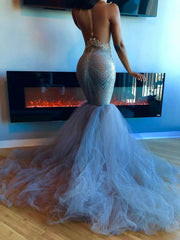 Chic Beading Mermaid Prom Dresses 2023 Illusion Formal Evening Dress Long Train See Through Party Gowns
