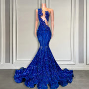 Royal Blue Lace Sequin Mermaid Prom Dress
