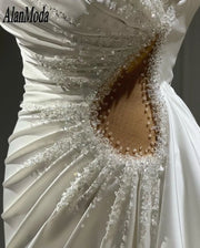 Elgenat White Wedding Dresses 2023 One Shoulder Crystal Beading Mermaid Bridal Gowns Princess Vestidos Novias Boda Sweep Train