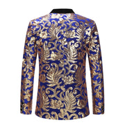  Men's Suit Fashion Excellent Blue Velvet Gold Sequin Suit Wedding Groom Dress 