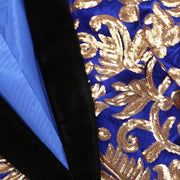  Men Blue Velvet Gold Suit Wedding Groom Dress