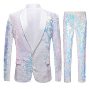 Men's Suit Fashion White Velvet Sequin Italian Style Wedding Wedding Groom Dress 2 Piece Set (Blazer + Trousers)