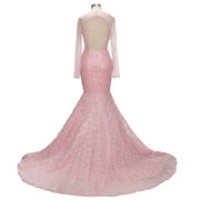 Luxurious Pink Long Sleeves Mermaid Prom Dresses Beaded Sequin Party Dresses Sexy Backless Evening Dresses vestido