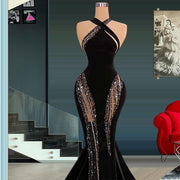 Black Cut Out Beading Evening Dresses for Women Robes Dubai Mermaid Long Celebrity Dress Wedding Party Gown