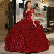 Gorgeous Burgundy Quinceanera Dresses Princess Ball Gown Sequins Appliques Ruched Pageant Party Sweet 15 Dress For Girls