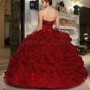 Gorgeous Burgundy Quinceanera Dresses Princess Ball Gown Sequins Appliques Ruched Pageant Party Sweet 15 Dress For Girls