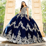 Gorgeous Navy Blue Quinceanera Dresses 2021 Princess Ball Gown Scoop Neck Lace Sequins Party Sweet 15 Dress For Pageant Girls