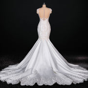 LSDZ18 Sexy Mermaid Satin Wedding Dress V-Neck Cheap Detachable Train  2020 Spaghetti Straps With Sleeveless Button With Back