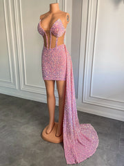 Sparkling Pink Sequin Evening Dress