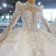 HTL2223 princess wedding dress dubai luxury lace long sleeve wedding dress plus size long train vestido de novia con mangas