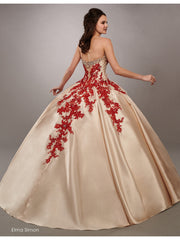 Champagne Red Appliques Quince Dress vestidos de 15 años 2021 Satin Ball Gown vestido quinceanera 15 WQ9825