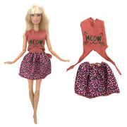 NK  1 Set Fashion Multicolor Outfit  Dress Shirt Denim Grid Skirt Daily Casual Wear for Barbie Clothes Doll Accessories  JJ
