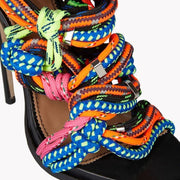 fashion Sexy Luxury women sandals lace up booties multi color rope shoes gladiator sandals back zip thin high heels