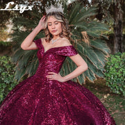 LSYX Off The Shoulder Sequins Dresses Gala Princess Ball Gown Shining Quinceanera Dresses 2022 Vestido De 15 Anos Sweet 16