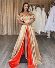 Long Elegant Evening Dresses For Women Formal Gowns Robe de soirée With Cap Sleeves And High Slit
