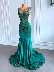 Long Elegant Prom Dresses 2023 Luxury Halter Sexy Handmade Crystals Dark Green Prom Formal Gala Gowns