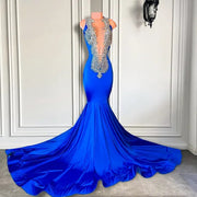 Long Elegant Prom Dresses 2023 Sexy Mermaid Style Luxury Sparkly Diamond Royal Blue Spandex Prom Gala Gowns