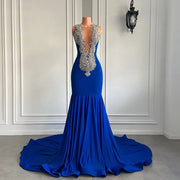 Long Elegant Prom Dresses 2023 Sexy Mermaid Style Luxury Sparkly Diamond Royal Blue Spandex Prom Gala Gowns