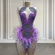 Purple Crystal Short Prom Dress 2024