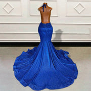 Blue Mermaid Glitter Beading Prom Dress