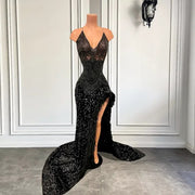 Luxury Long Prom Dresses 2023 Halter Sexy High Slit Handmade Beaded Feather Sequined Women Formal Prom Gala Gowns
