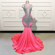 Luxury Mermaid Pink Long Prom Dresses 2023 Stunning Beaded Diamond Women Formal Evening Gowns for Birthday Party Custom Made