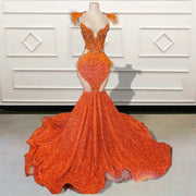 Luxury Orange Mermaid Sparkly Sequins Prom Dress