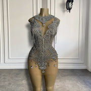 Luxury Sexy See Through Homecoming Party Gowns Silver Crystals Short Prom Dresses 2023 For Birthday