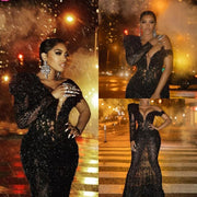 M32 Fashion Sexy Black One-Shoulder Mermaid/Trumpet Floor-Length Evening Dresses/Women Prom Gowns