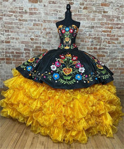 Colorful Embroidery Ruffle Ball Gown 2023