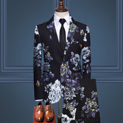 New Casual Fashion Men's Suit Floral Bar Nightclub Handsome Two-piece Set Suits for Men Costume Homme Trajes De Hombre Terno