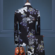 New Casual Fashion Men's Suit Floral Bar Nightclub Handsome Two-piece Set Suits for Men Costume Homme Trajes De Hombre Terno