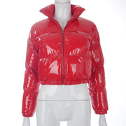 Women's Winter Puffer Down Jacket Ultra Short Glossy Fashion Coat with