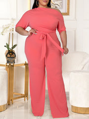 Fashion Inclined Shoulder Loose Casual Plus Size Jumpsuits