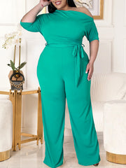 Fashion Inclined Shoulder Loose Casual Plus Size Jumpsuits