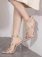 Chic Rivet Pointed Hollow Out Ankle Strap Heels